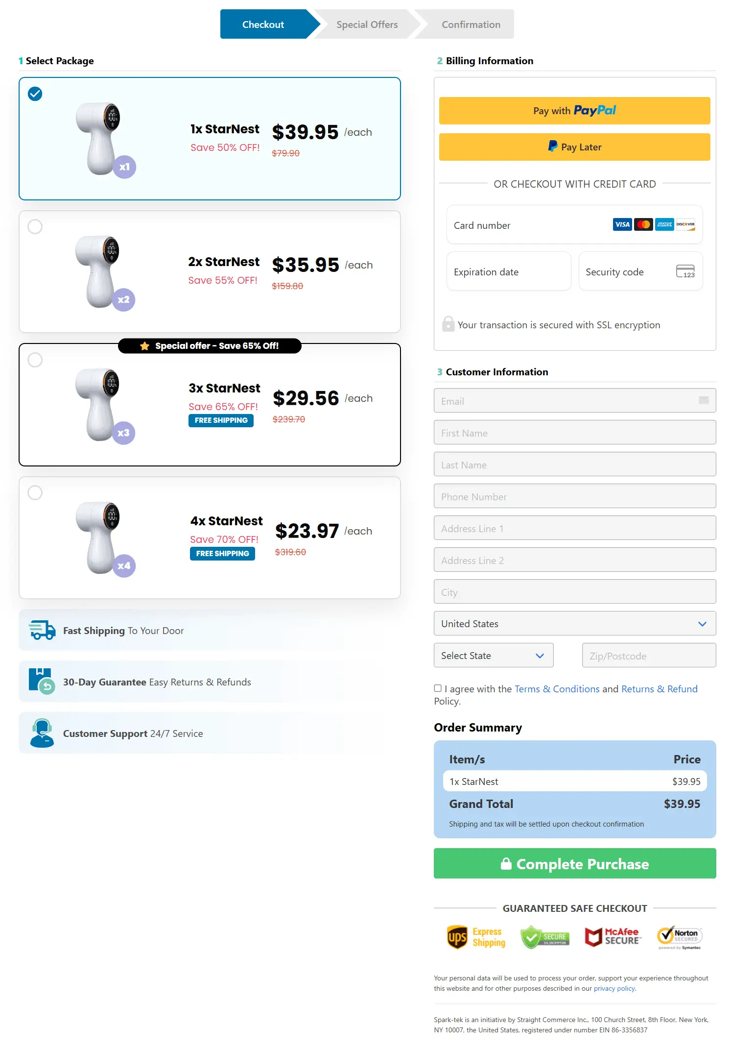 starnest secure checkout page